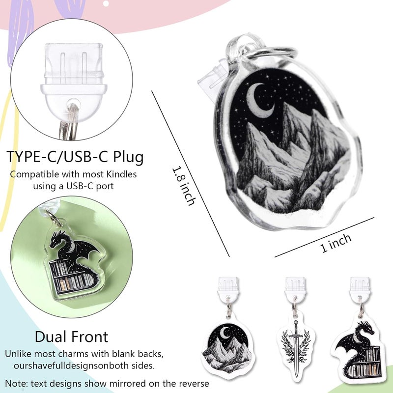 TAKEALOOKO Store Dust Plug Charms for Kindle - 3 Pack Fantasy Gothic Aesthetics Charging Port Cover for E-Readers Book Lovers - Image 4